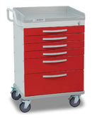MOBILE CAR MEDICAL CART, RED, KEYED LOCK, DRAWER SIDED HAND RAIL, 23IN WIDE DRAWERS, SOLD AS EACH DETECTO 233