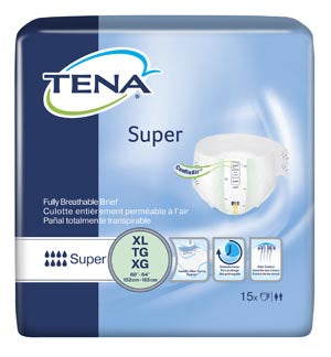 Essity Hms Tena Super Brief. Super Briefs, X-Large, 60" - 64" Hip Size, Green, 15/Pk, 4 Pk/Cs (Continental Us Only). Brief Super Xl Grn 15/Pk4Pk/Cs, 