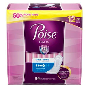 Kimberly-Clark Poise Pads. Poise Pads, Moderate, Long, 84/Pk, 2 Pk/Cs. Poise Pad Moderate Long84/Pk 2Pk/Cs, Case