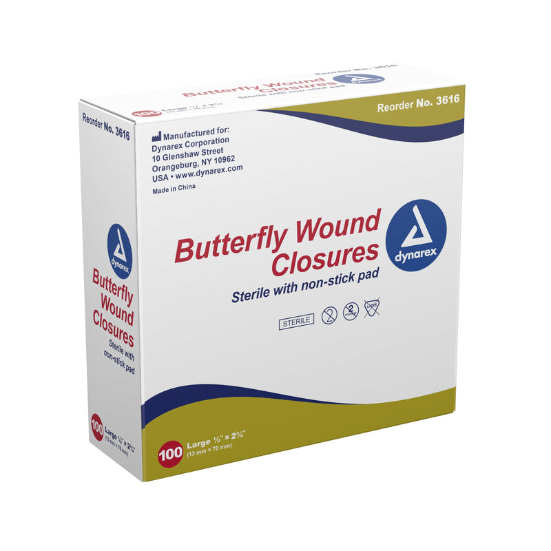 dynarex Butterfly Wound Closure Strip, ½ by 2 Inches 100/BOX -3616