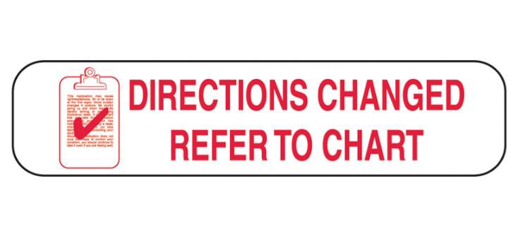 Barkley "Directions Changed Refer To Chart" Pharmacy Label, 1.6 x 0.4 Inch 1000/PACK -2081