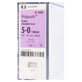 SUTURE, CONVENTIONAL CUTTING, SIZE 5-0, UNDYED, 18", NEEDLE PC-13, 3/8 CIRCLE, 3 DZ/BX, SOLD AS BOX MEDTRONIC/MINIMALLY 10000446