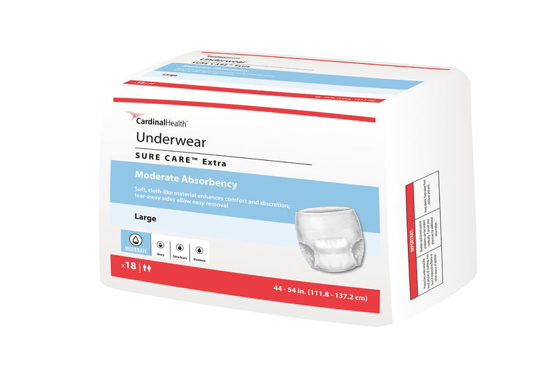 Simplicity Unisex Adult Disposable Underwear, Moderate Absorbency, White, Large, 44 to 54 Inch Waist 18/BAG -1845