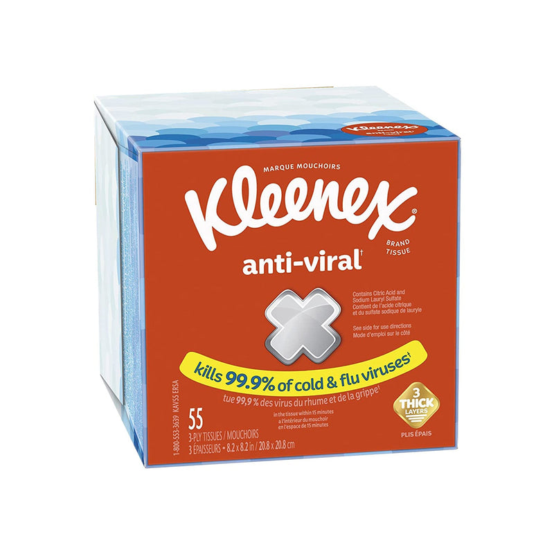 TISSUE, FACIAL KLEENEX ANTI-VIRAL UPRIGHT (55/PK 27PK/CS) 1485/CASE -54505