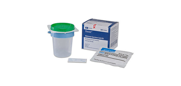MIDSTREAM CATCH SET , 4.5 OZ GRADUATED SPECIMEN CONTAINER, RIM PROTECTOR, SCREW CAP, COVER, PATIENT LABEL, & BZK TOWELETTES, 100/C, SOLD AS CASE CARDI