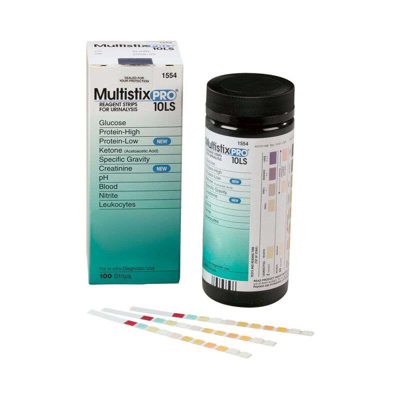 Multistix PRO 10 LS Urinalysis Reagent for use with Clinitek 50 Urine Chemistry Analyzer, Blood, Creatinine, Glucose, Ketone, Leukocytes, Nitrite, pH, Protein and Specific Gravity tests 24/CASE -10331147
