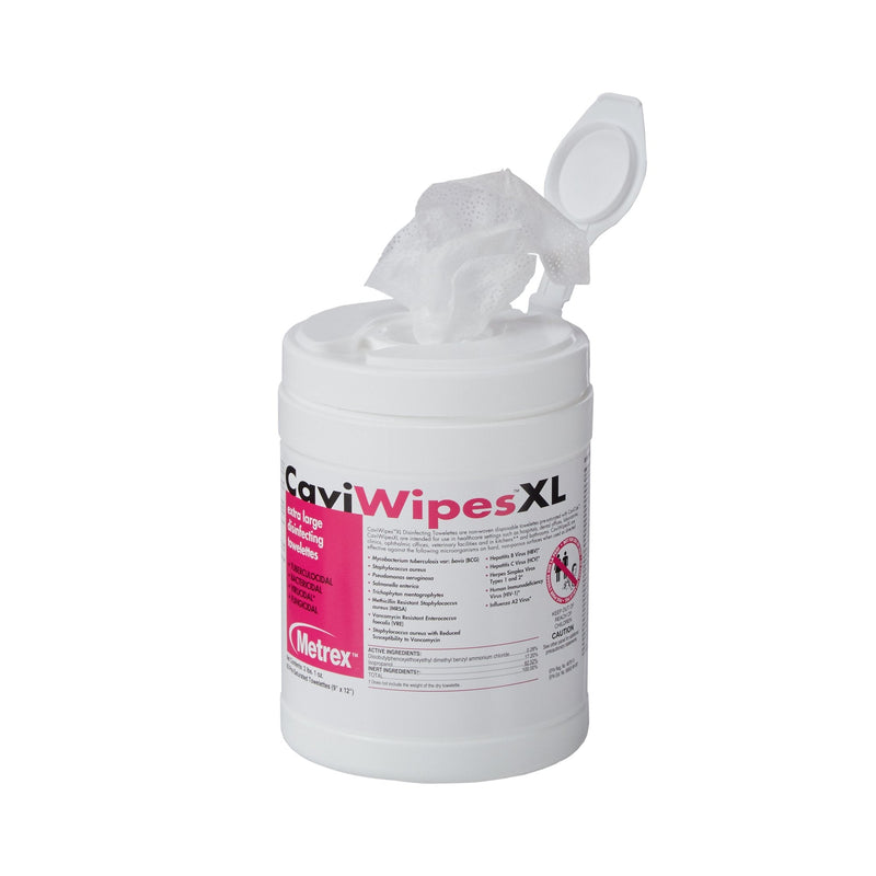 Metrex CaviWipes Surface Disinfectant Alcohol-Based Wipes, Non-Sterile, Disposable, Alcohol Scent, Canister, 9 X 12 Inch 1/CAN -13-1150