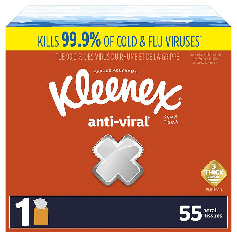 TISSUE, FACIAL KLEENEX ANTI-VIRAL UPRIGHT (55/PK 27PK/CS) 1485/CASE -54505